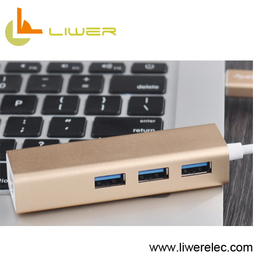 USB3.0网卡带3HUB网卡带USB孔 铝合金外置网卡免驱动