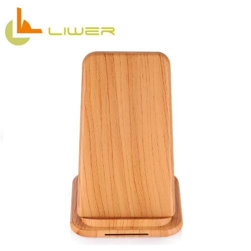 Customs logo print 10w fast charge wood grain wireless charger stand for iphone and samsung