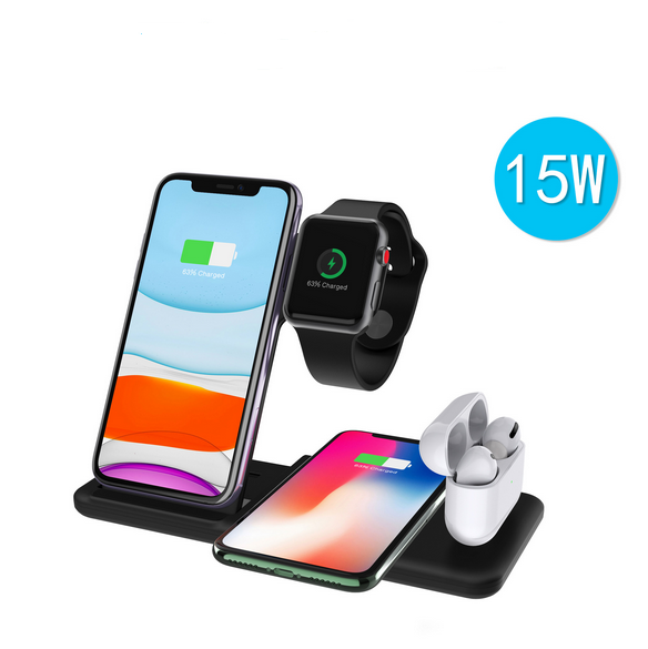 Portable 3 in 1 foldable wireless charger for iphone 8 plus x fast charger stand for iwatch and airpods
